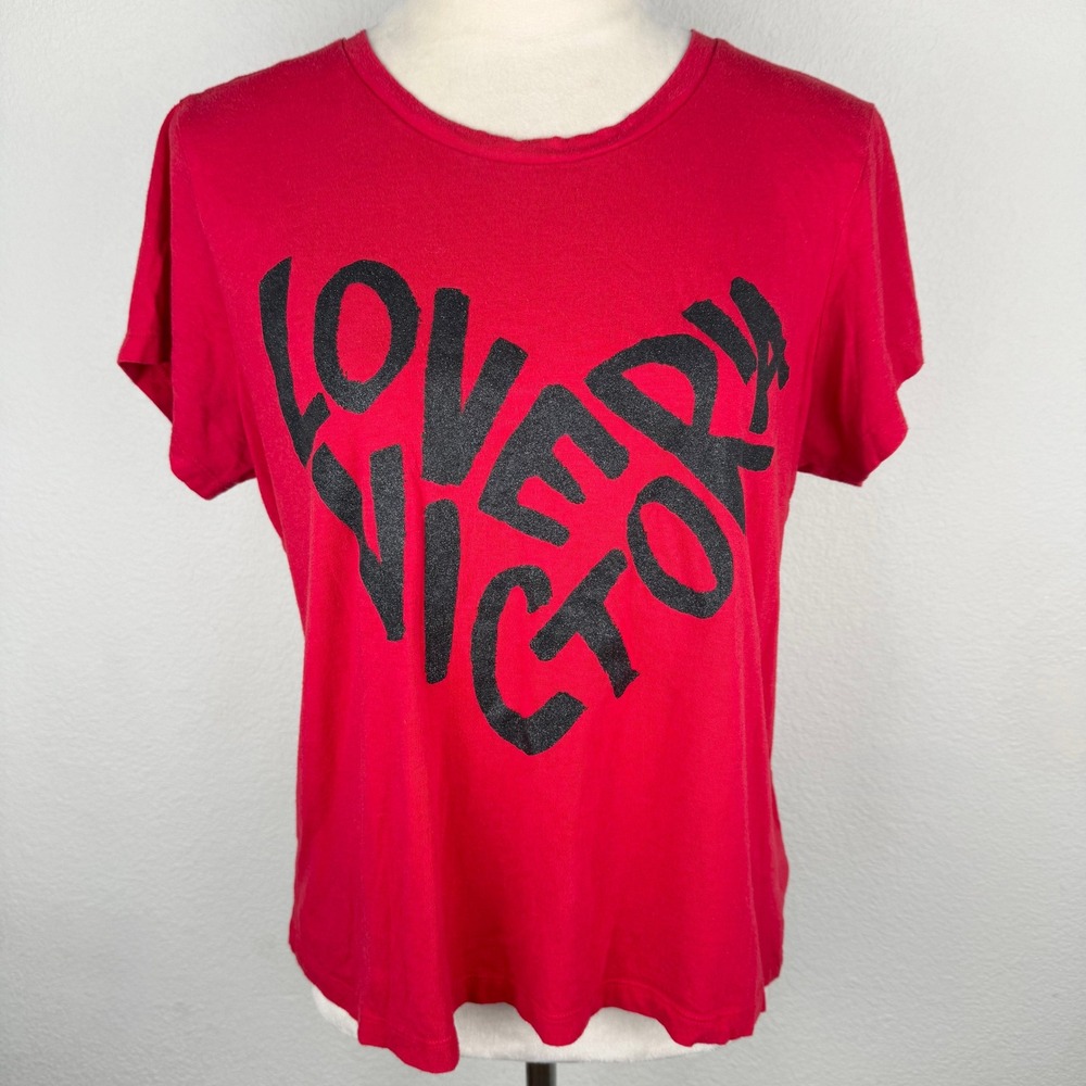 Victoria's Secret Red Love Victoria Glitter Heart Graphic Tee Shirt Size Large